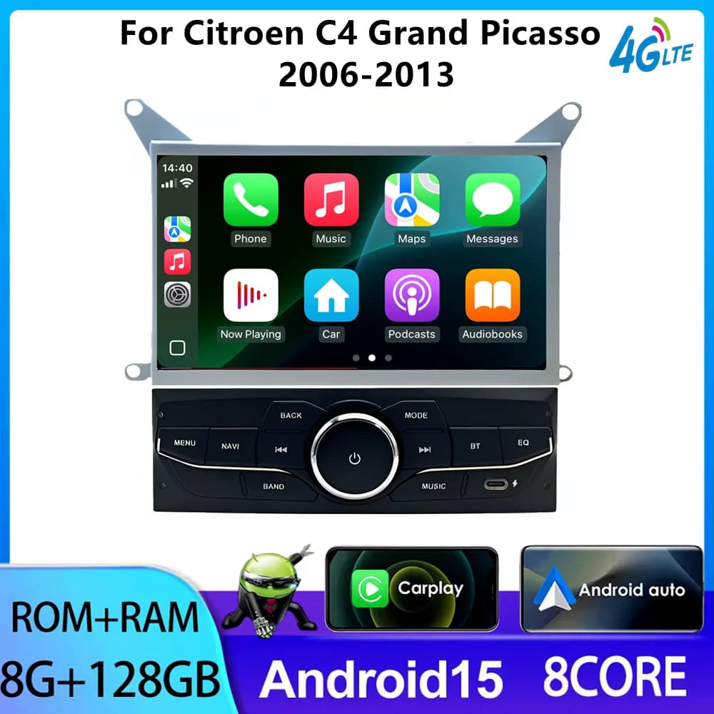 Autoradio con Schermo Multimediale per Citroen C4 Grand Picasso 2006-2013, con Stereo, Carplay, Navigazione GPS e WiFi