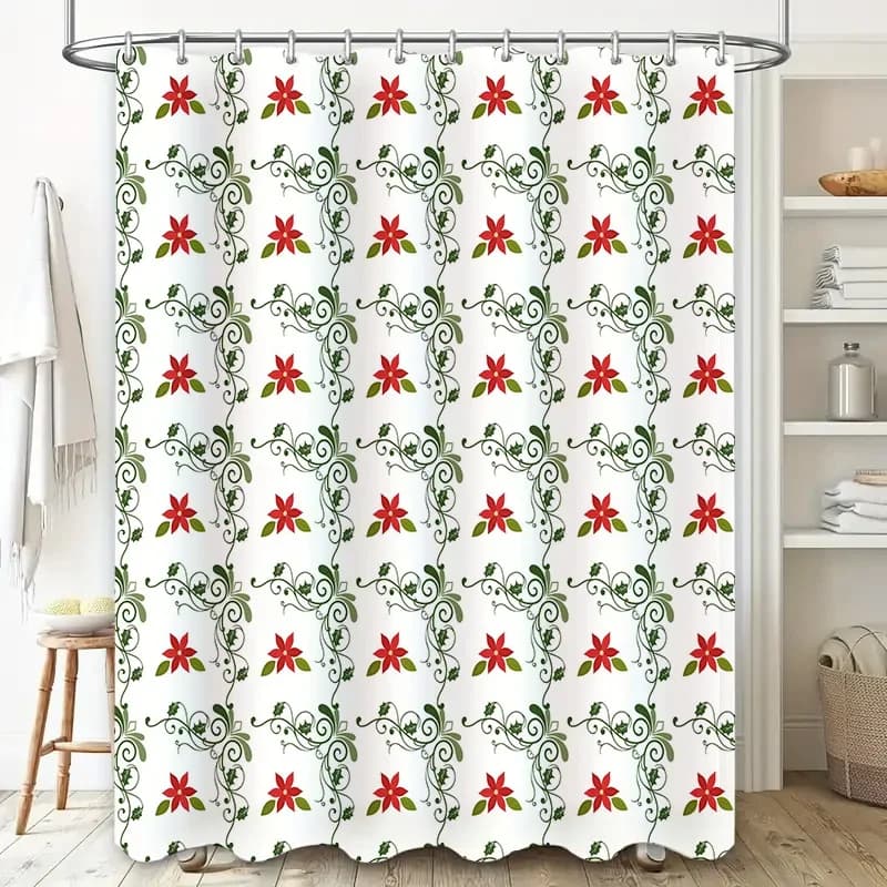 Tenda da doccia floreale rossa stampata con motivo a vite verde Decora il tuo bagno in stile!