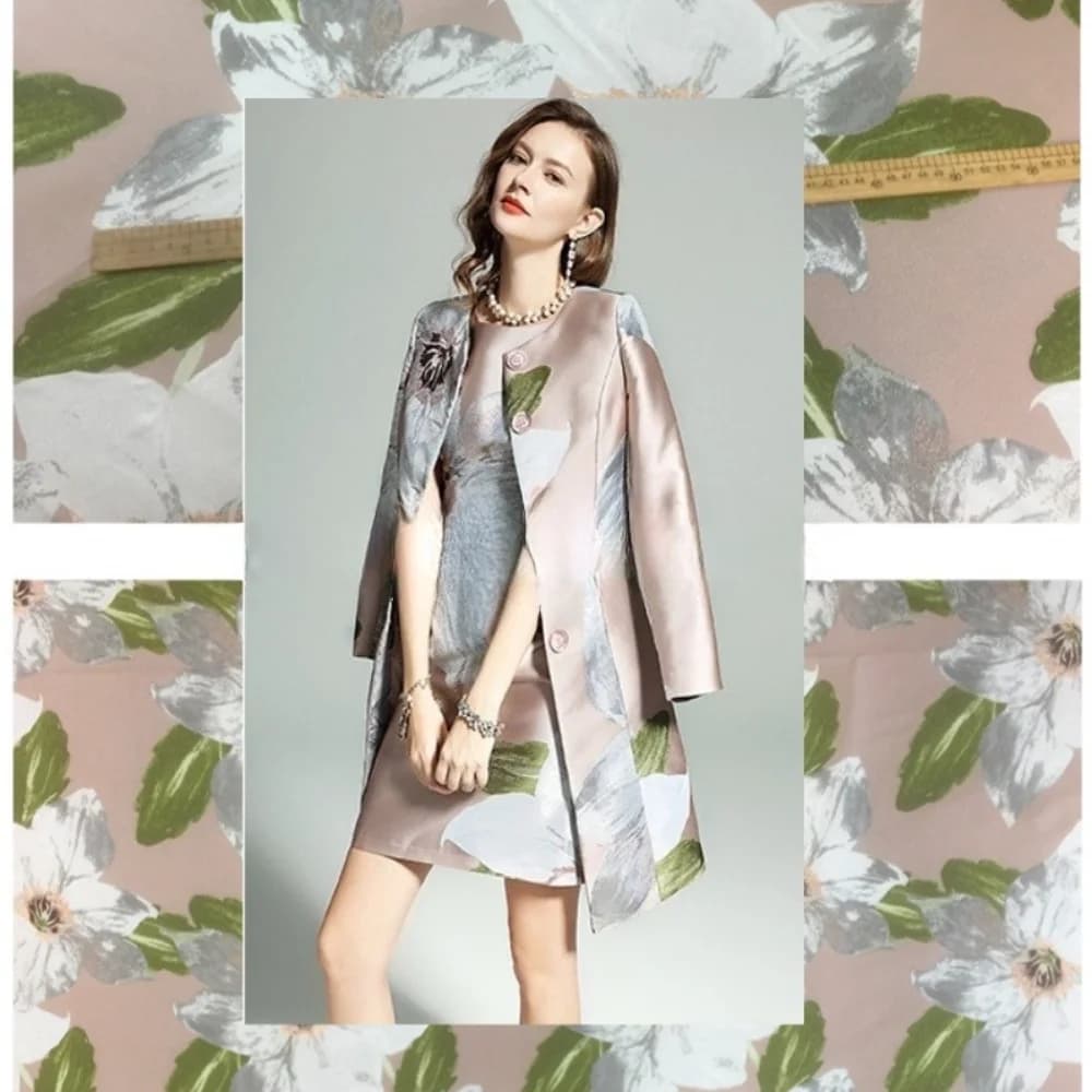 Golden Thread Big Flower Jacquard Fabric Brand Fashion Windbreaker Suit Brocade Cloth by the Yard