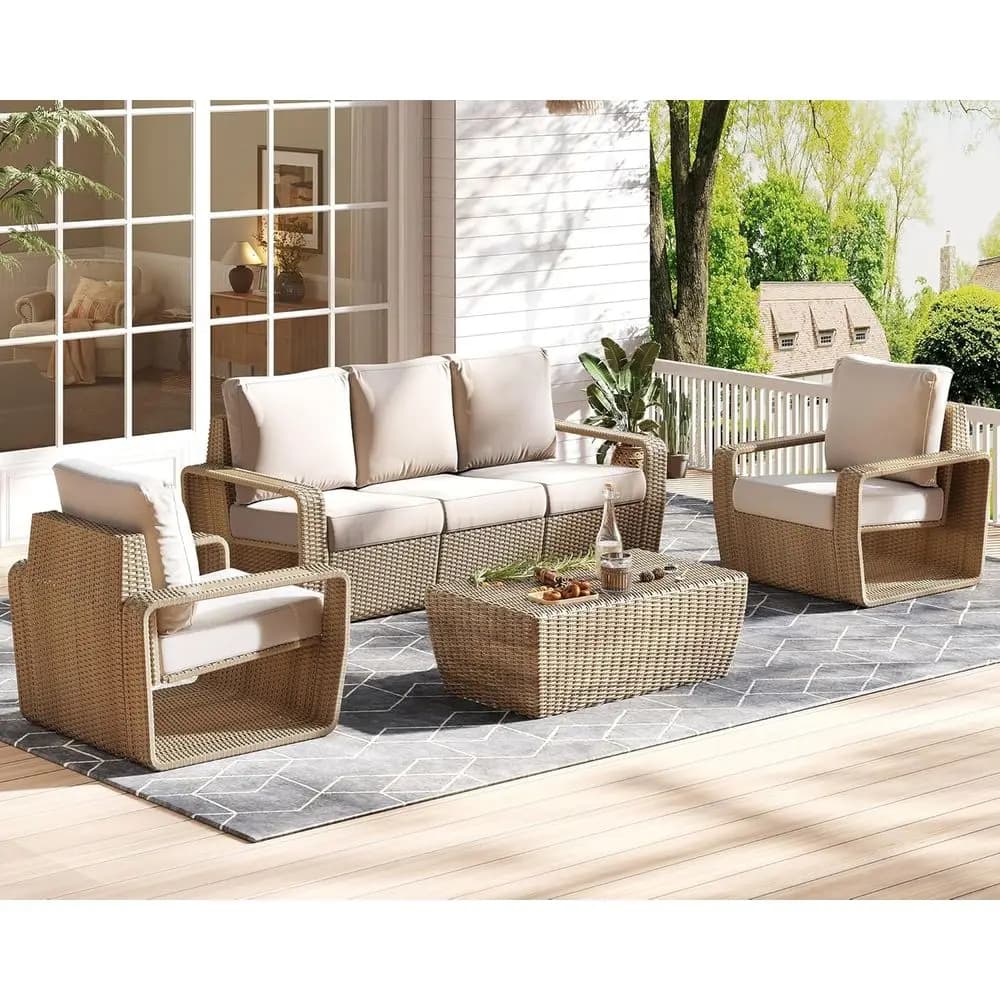 82 Set rattan sofa with container, 2 chairs padded in wicker for patio and outdoor balconies