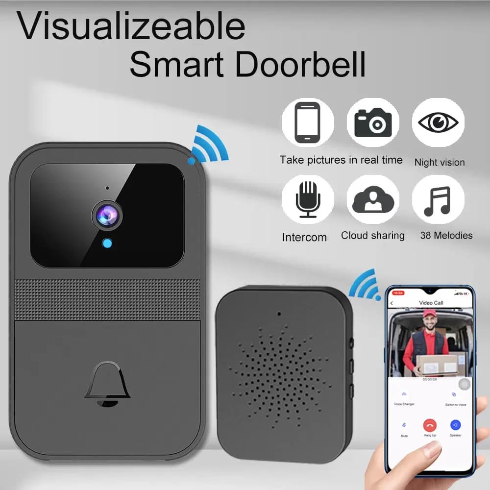 Campanello video wireless per casa intelligente Audio bidirezionale Videocitofono HD Telecamera Cloud Storage Visione notturna WiFi 2.4G per Home Office