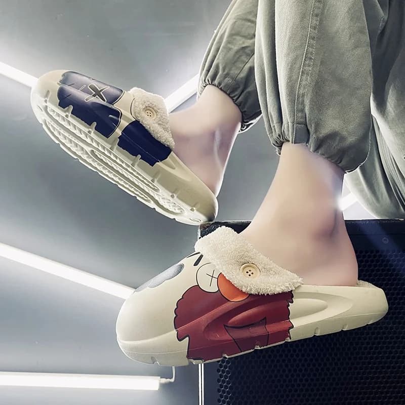 New 2026 Men's Cotton Slippers Fleece Lined Warm Home Wearable Winter Slip-On Couples Shoes Large Size Outdoor Indoor