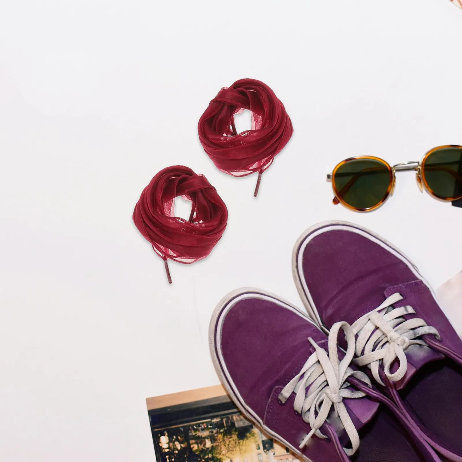 10 Paia di Lacci per Scarpe in Organza, Lacci Plates in satin for Sneakers, Scholastic Shoes and Bride