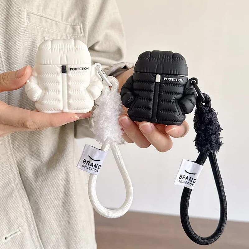 Custodia per cuffie a forma di piumino imbottito carino per Apple Airpods 4 3 2 Pro 3 Cover con custodia per cuffie in silicone con corda a mano Pro Funda