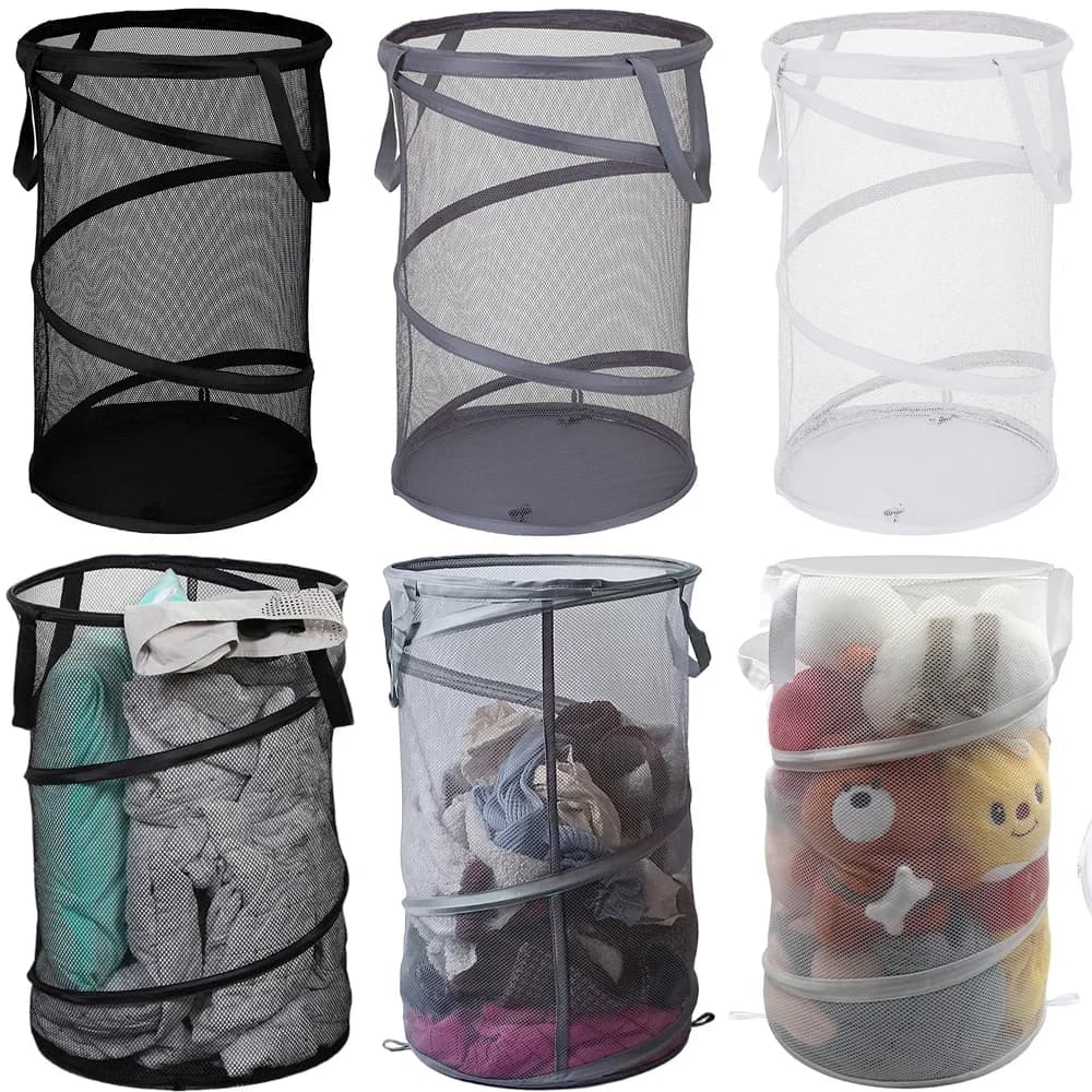 Large folding whiteboard basket, foldable mesh pop-up basket with laundry handles, bathroom, university dorm, travel