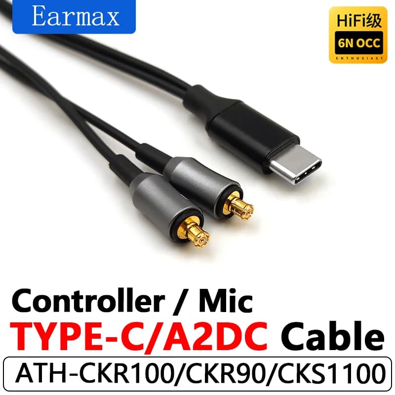 For ATH-CKR100 CKR90is CKR100is CKS1100is CKS1100 replaceable HIFI earphones TYPEC USB-C to A2DC OCC single-crystal copper cable