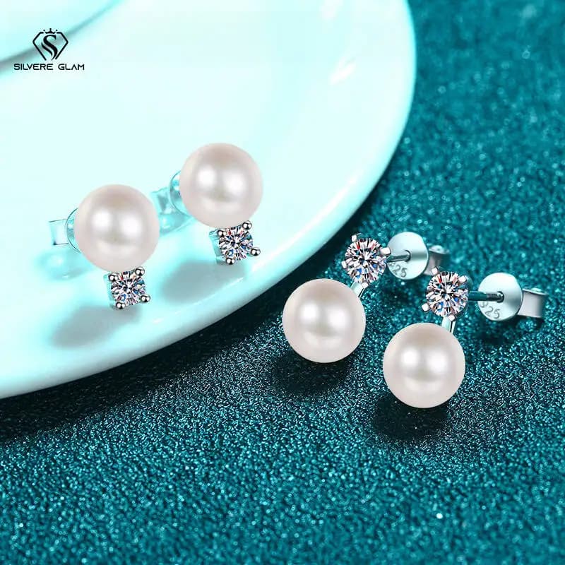 SG 0.3CT Moissanite 925 Sterling Silver Orecchini di perle per le donne Semplice gioielli di perle Gioielleria raffinata Regalo di Natale D VVS1