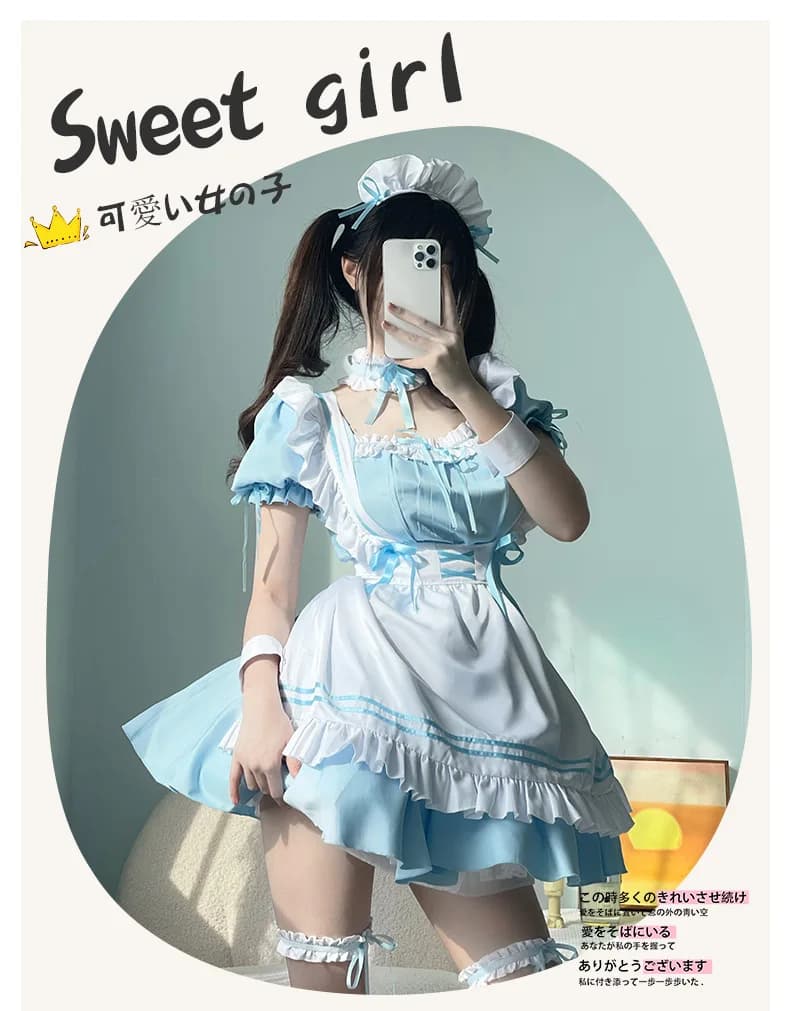 Lolita dress soft and graceful in blue color, princess dress in Japanese dress, long dress for cosplay.