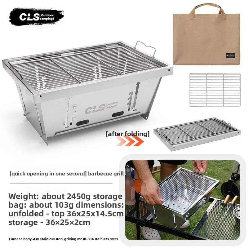 Fornello da Tavolo IGT CLS per Campeggio, Griglia Portatile Pieghevole in Acciaio Inox, Fornello a Carbone per BBQ e Kebab
