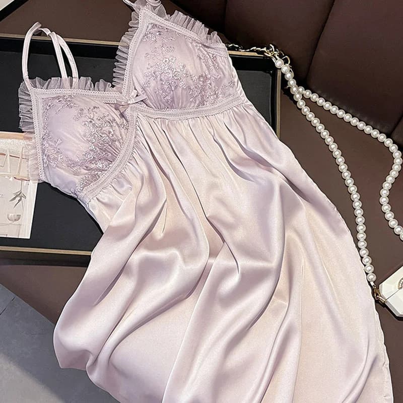 Sexy Women Sleepdress Bathrobe Satin Lace Sleepwear Intimate Lingerie Nitghtdress Homewear Embroidery Nightwear Home Clothes