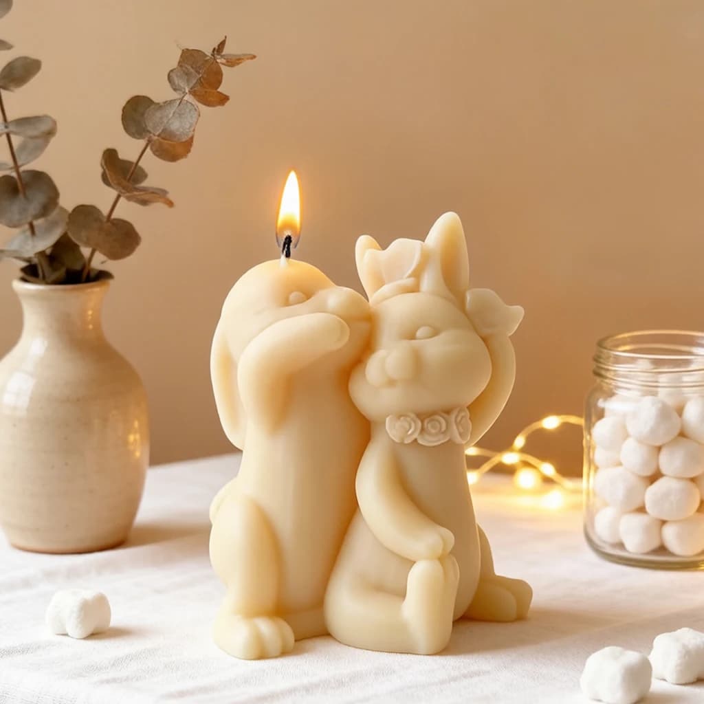 3D Easter Couple Rabbits Bunny Candle Silicone Mold DIY for Aroma Plaster Soap Resin Figurine Craft Home Decor Gift