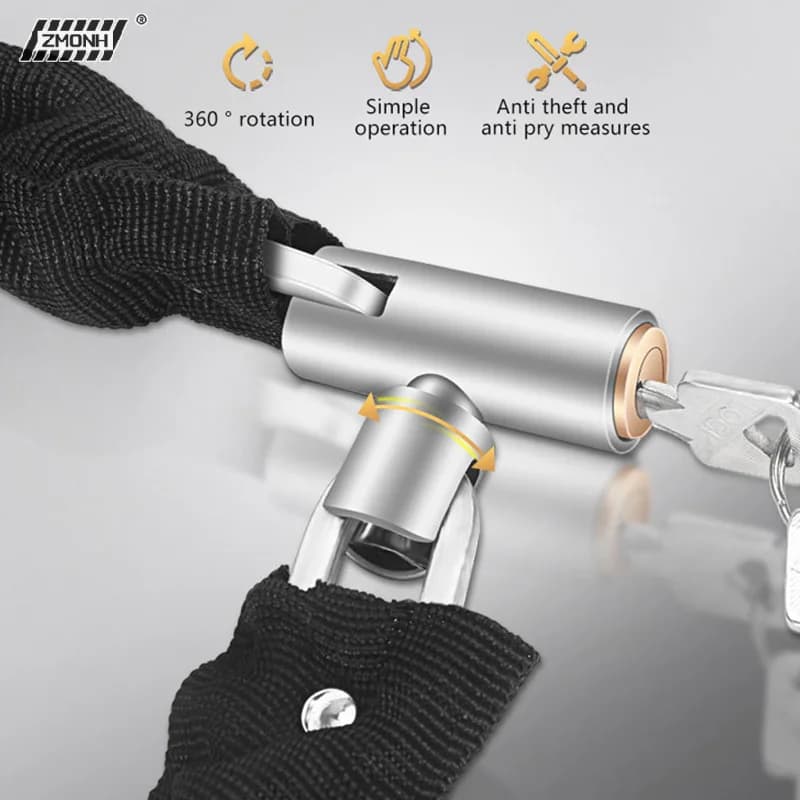 [H]Bike Chain Lock Bicycle Heavy Duty Safety Lock 60CM Metal Anti-theft Mountain Bike Road Motorcycle Scooter Padlock With Key