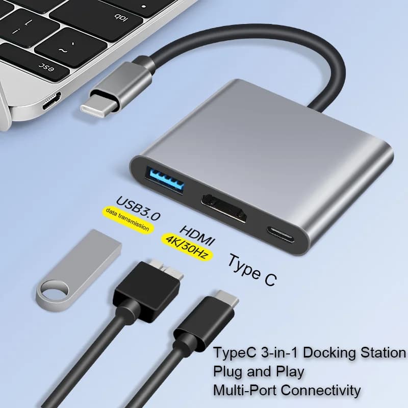 USB Hub 3 in 1 USB 3.0 Docking Station compatible with USB C to HDMI Splitter HUB type C to HDMI for MacBook Air Converter