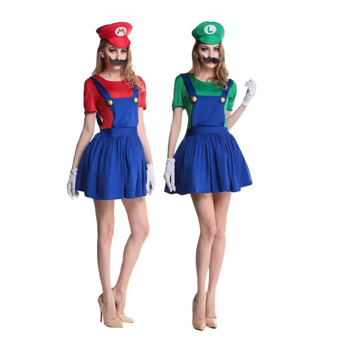 Men's Dress Louis Deluxe Adult Costume Super Brothers Costume Cosplay Fancy Dress Outfit Halloween woman with hat and mustache
