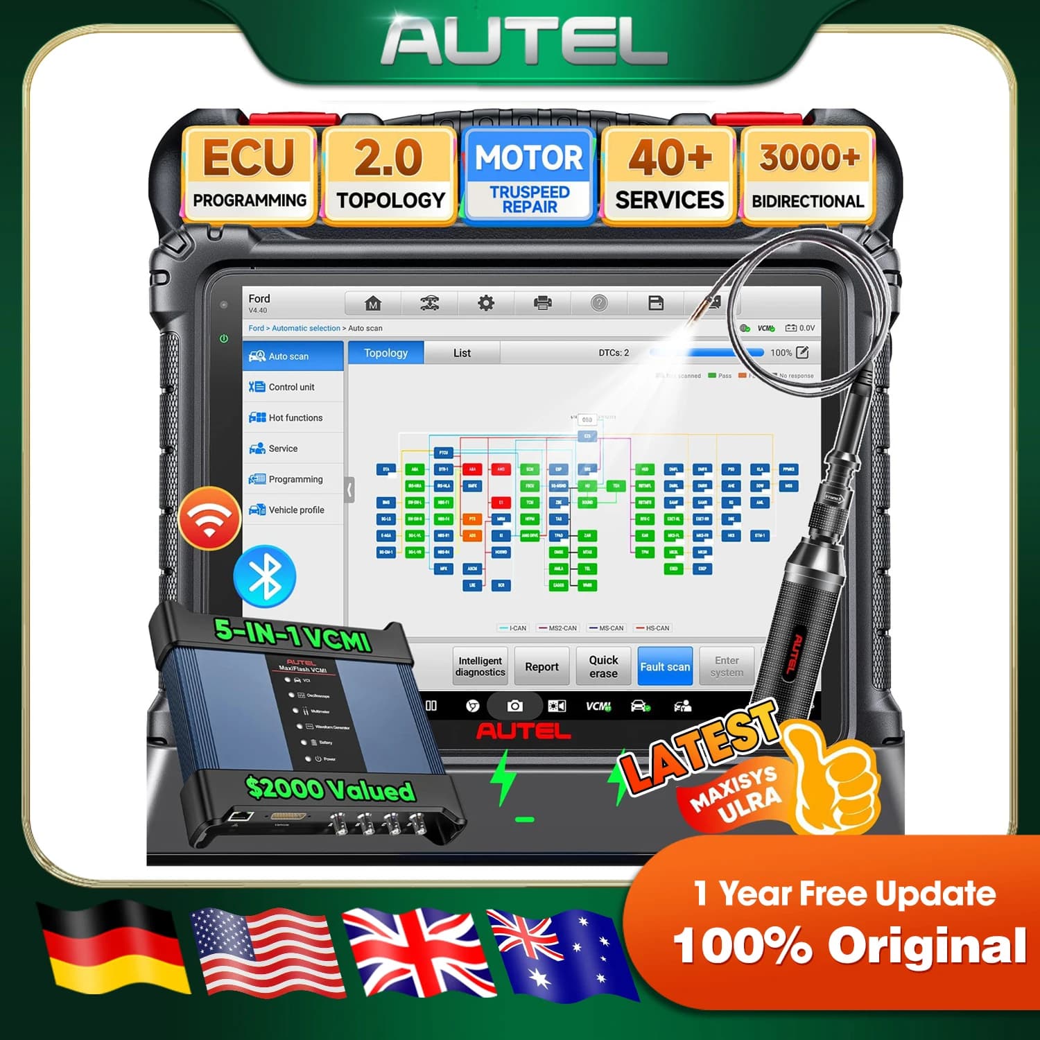 Tablet diagnostico automobilistico Autel MaxiSys Ultra con MaxiFlash VCMI avanzato aggiornato di Mk908P Elite / MS909 / MS919