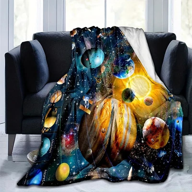 Coperta in flanella con motivo Space Planet, coperta calda e confortevole, regali per la famiglia e gli amici, delicata sulla pelle e morbida