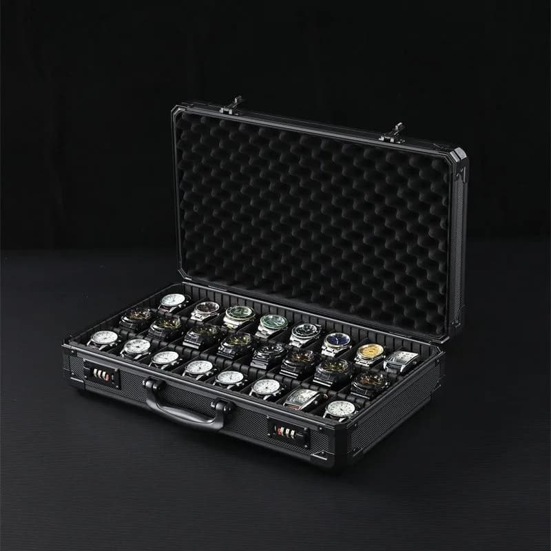 18 24 Slot Aluminum Watch Case Travel Storage Box with Soft Pillows