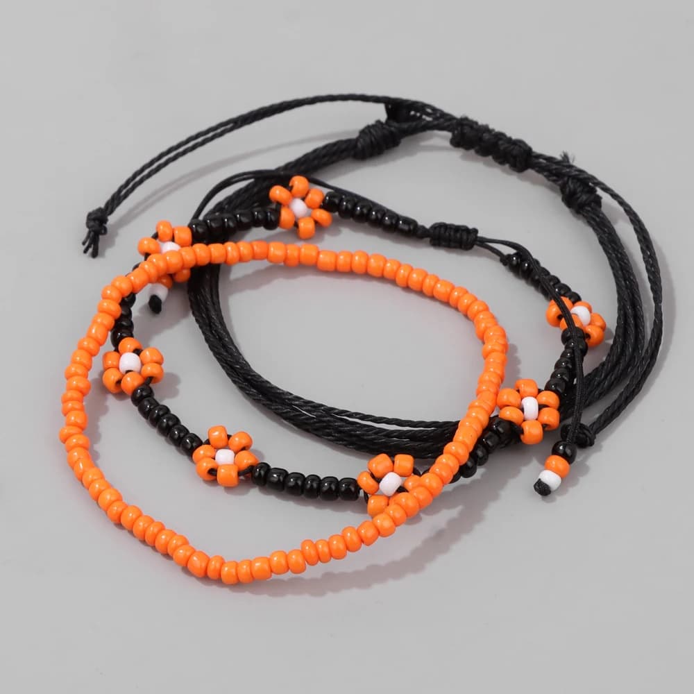 3pcs/set Fashion Handmade Beaded Flower Bracelet Multiple colors Rope Woven Bracelet For Women Girl Friends Party Gifts