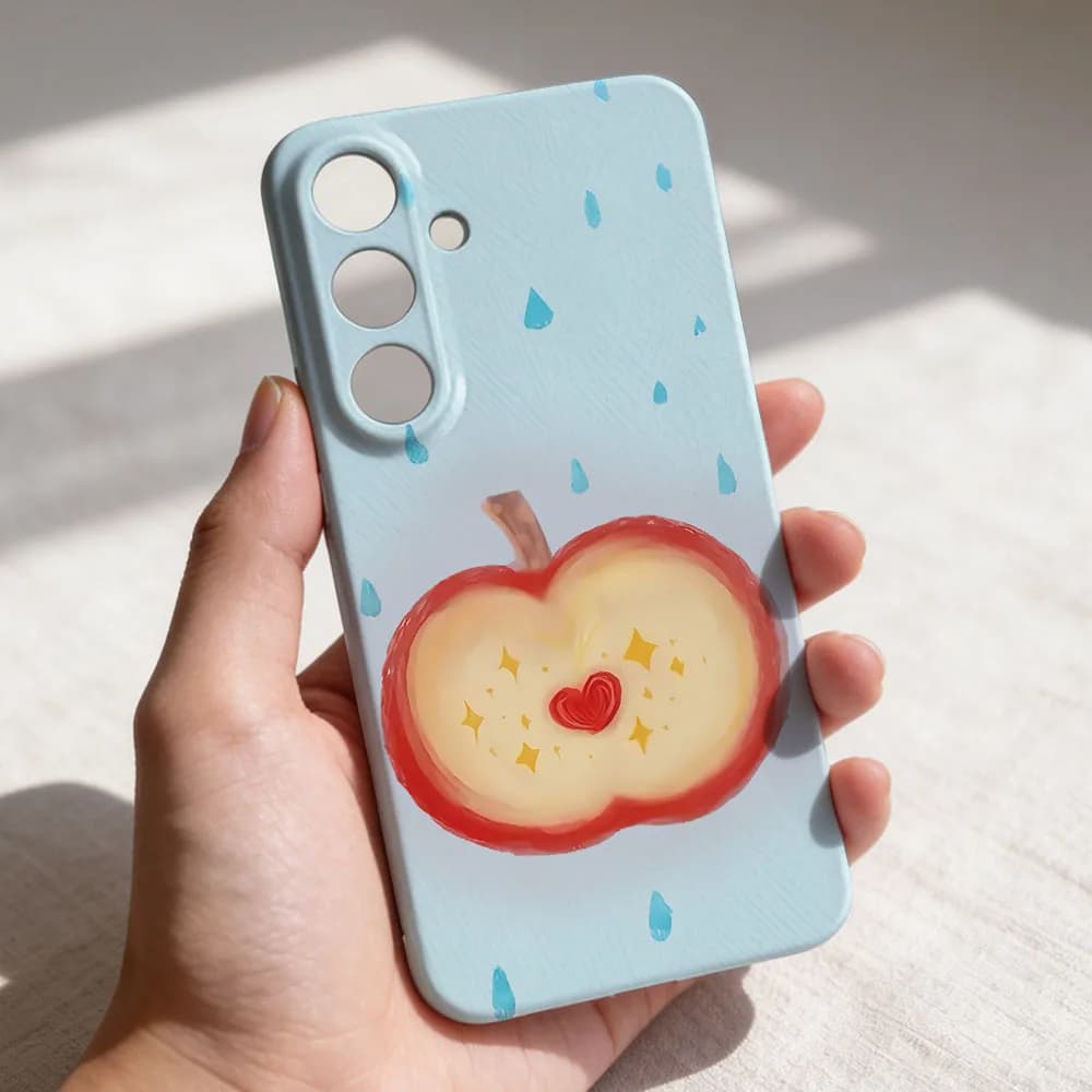 Cover per Telefono Samsung A55 54 53 52 71 73 12 13 14 15 16 17 23 25 26 32 34 35 36 con Motivo Cartoon Apple Heart, Cover Rigida in PC