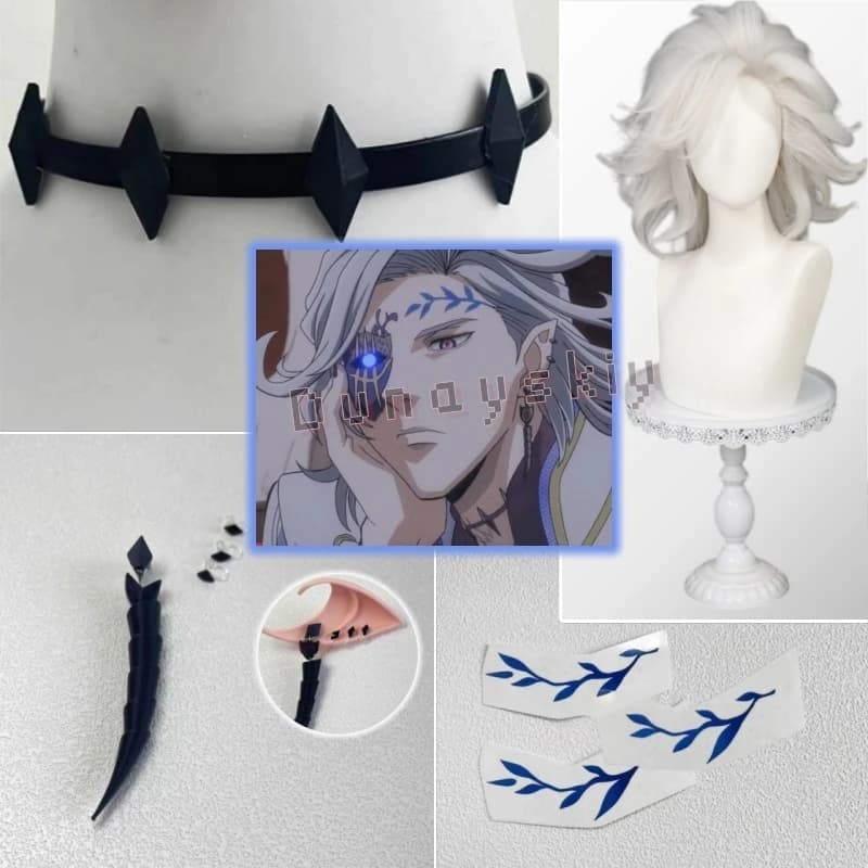 Hades Cosplay Anime Record Of Ragnarok Cosplay Wig Necklace Earrings Temporary Tattoo Stickers for Men Women Carnival Halloween