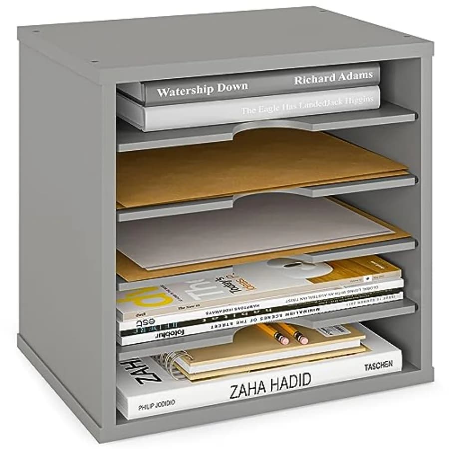 Organizzatore di documenti a 5 livelli per scrivania, classificatore di posta in legno, organizer per ufficio, portaoggetti per carta, porta cartelle per scrivania