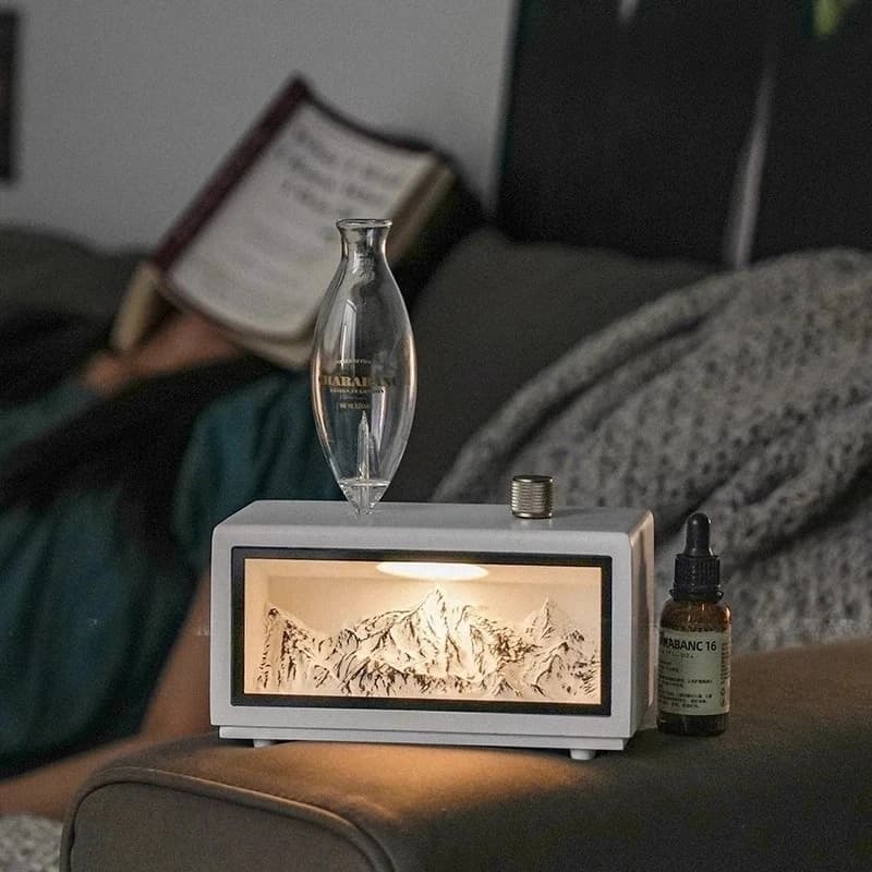 Confezione regalo con ricarica USB Diffusore per aromaterapia a fiamma Macchina a tre attenuazioni Bianco/Legno 5V 5w