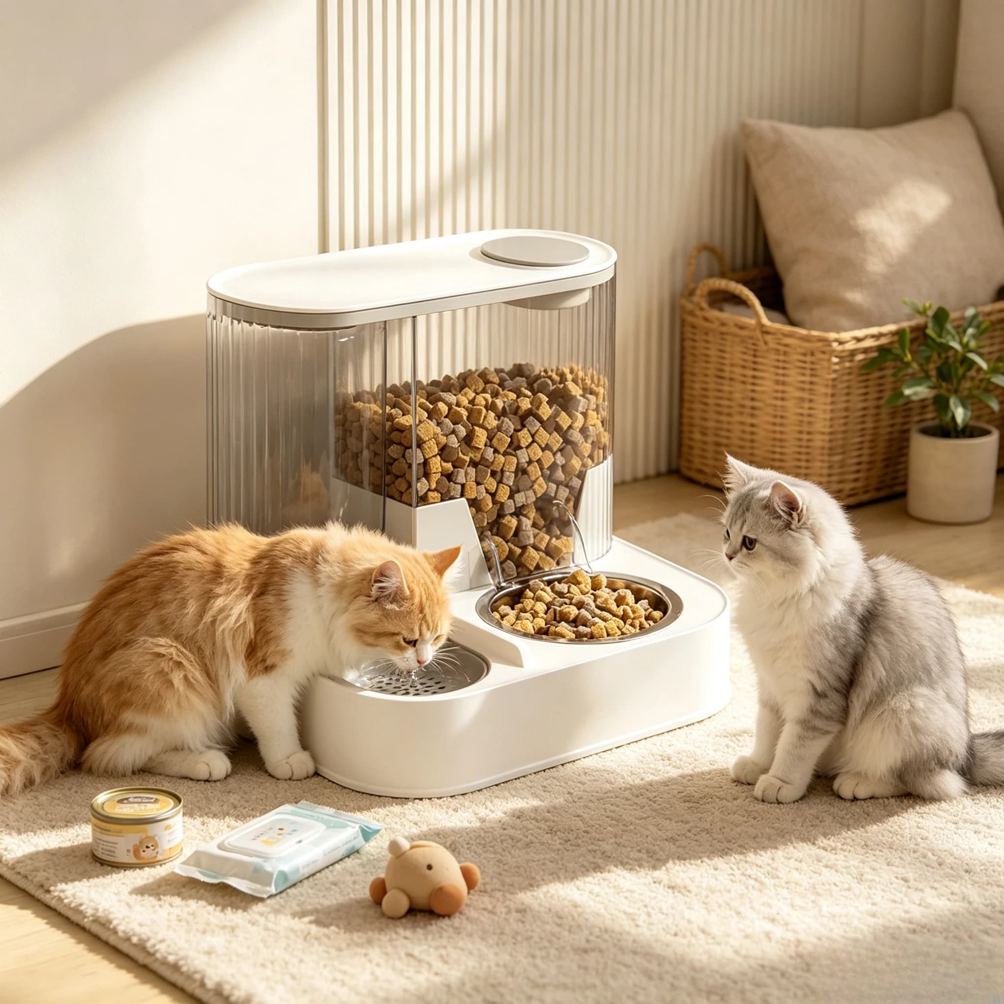 2 in 1 Automatic Pet Feeder with Water Dispenser Food Bowl Integrated Feeding Station for Cats Dogs Puppies Indoor Use