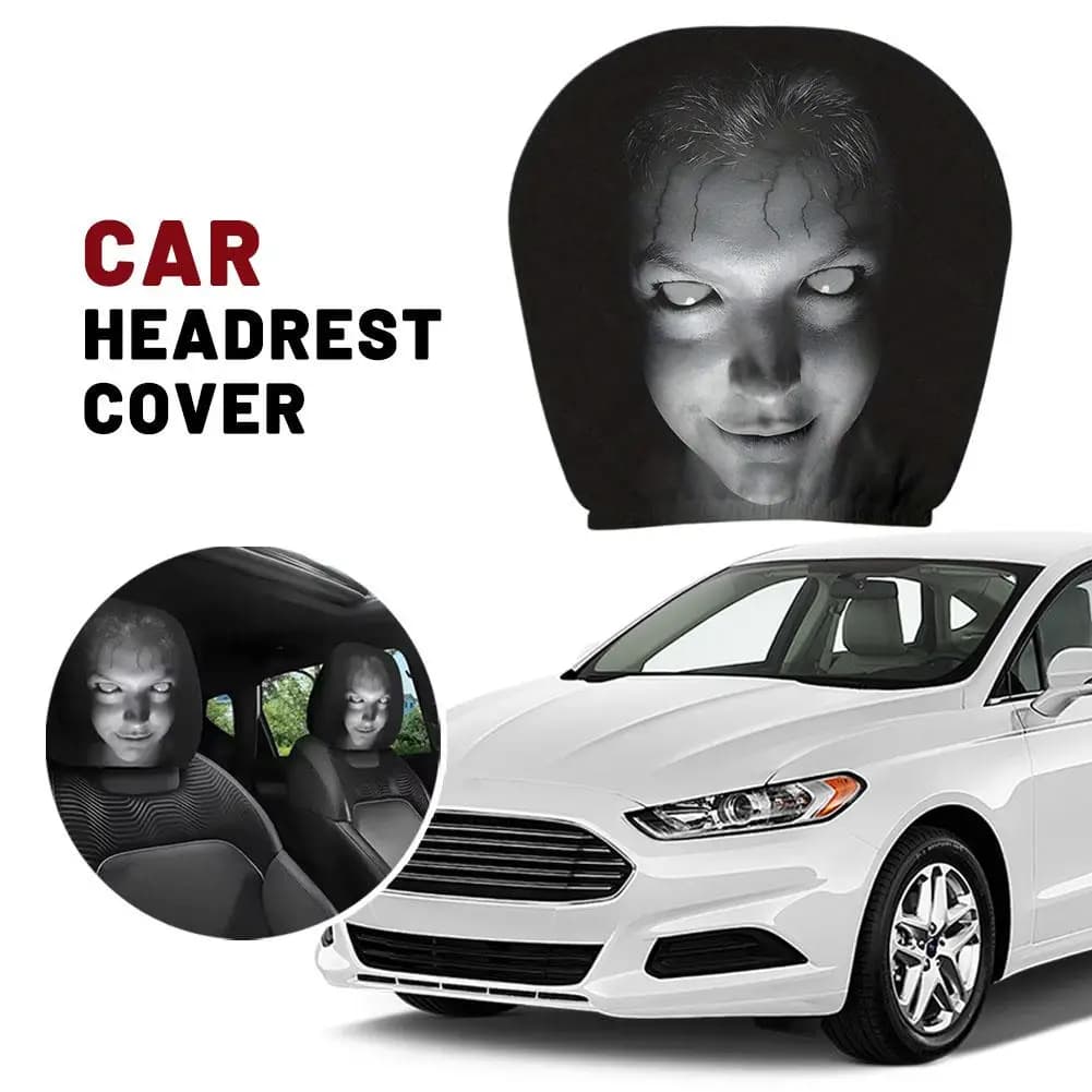 2Pcs Universal Elastic Car Headrest Covers Funny Skull Pattern Auto Seat Rest Protector Washable Slipcover Interior Decor