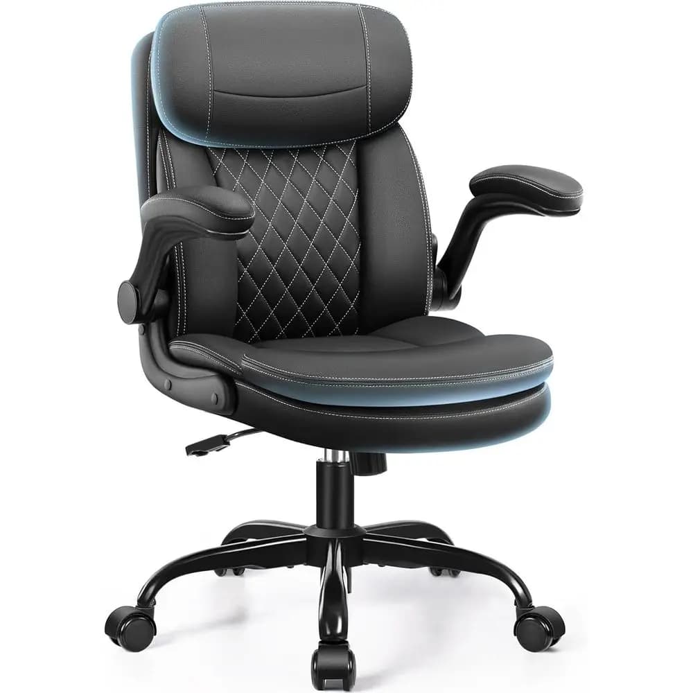 Sedia da Ufficio in Pelle, Sedia da Scrivania in PU Migliorata con Cuscino a Doppio Strato e Schienale, Girevole a 360° ° Sedia Girevole Ergonomica Compatta da Gaming