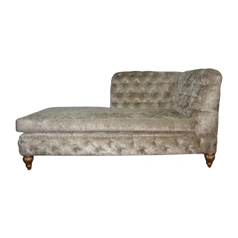 Divano Letto Moderno Trapuntato con Chaise Longue Imbottita, Divano da Soggiorno con Gambe in Legno Dorato per Arredamento Casa e Hotel Europeo