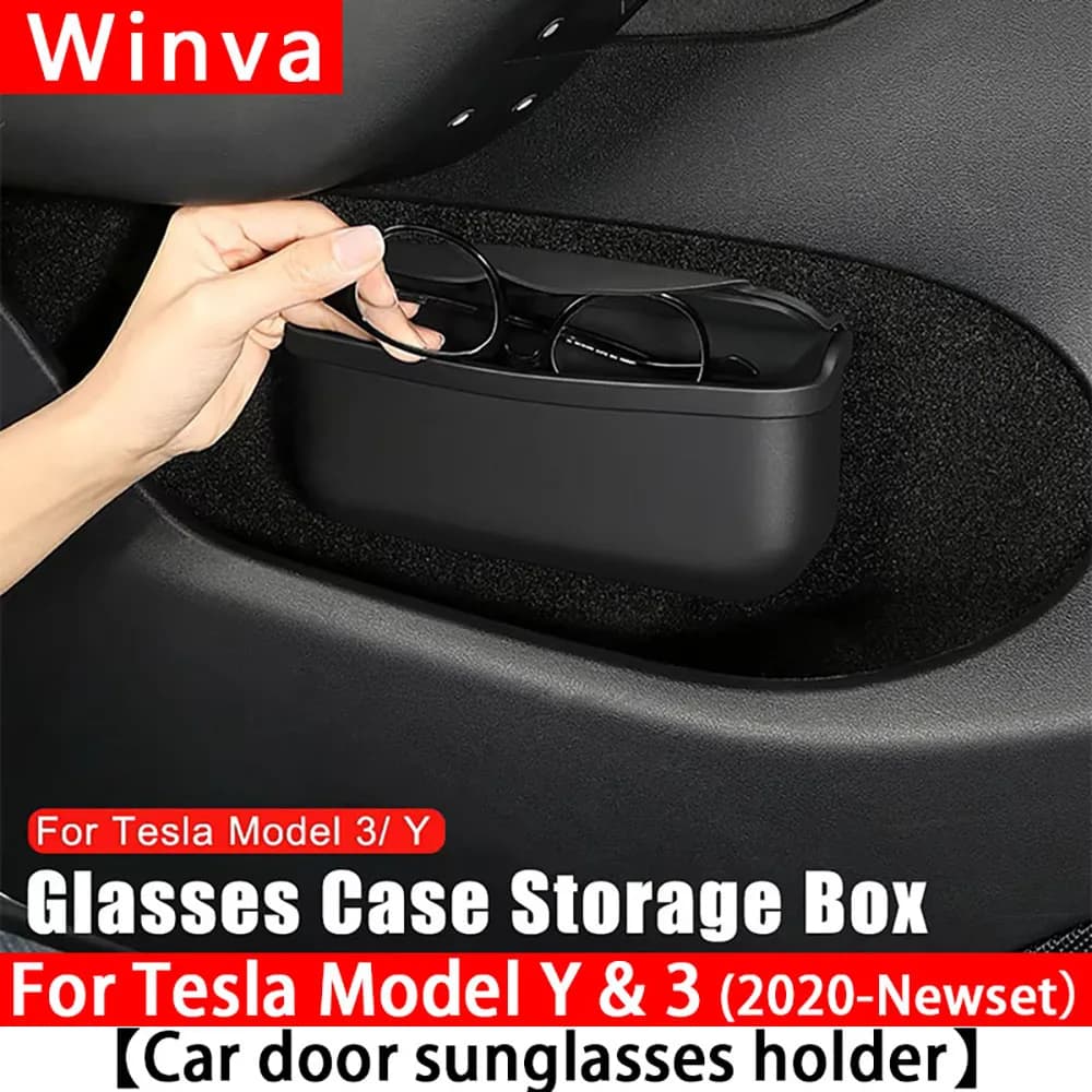 Scatola portaoggetti per auto Custodia adesiva Occhiali Occhiali da sole Supporto per rifiuti Bidone della spazzatura Porta Sedile Cruscotto Accessori per Tesla Modello 3 Y