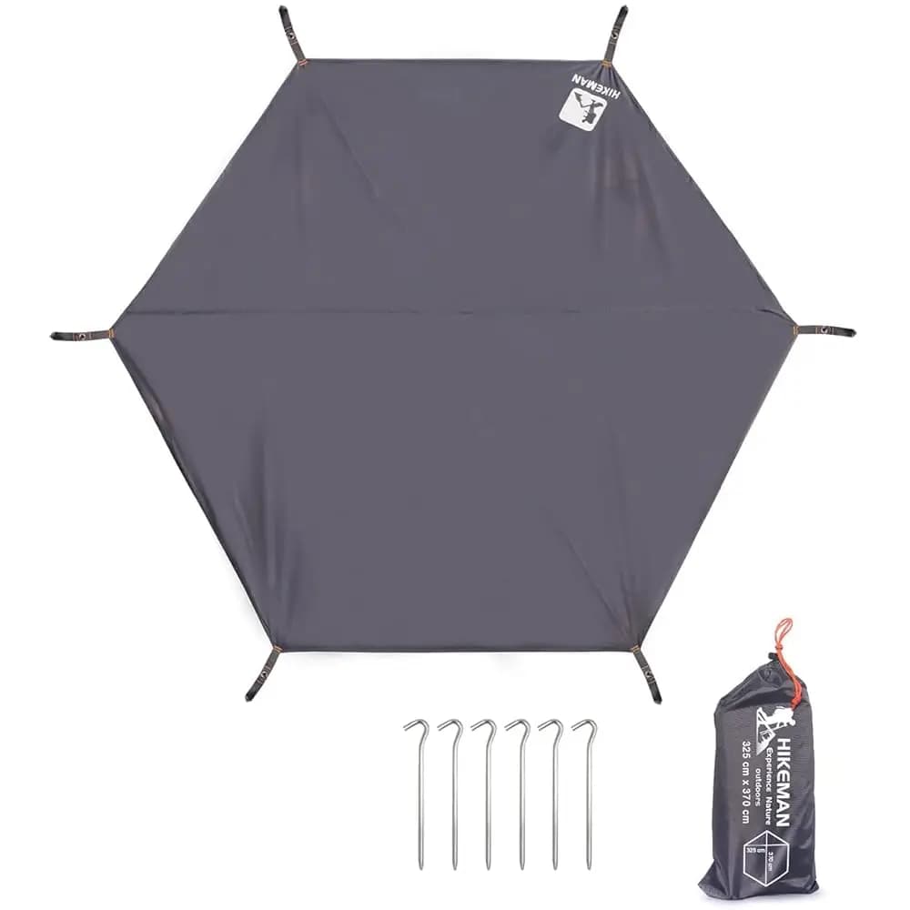 Telo di Protezione Esagonale Hikeman per Tenda, Tappetino Impermeabile Ultraleggero per 1-4 Persone con 6 Picchetti per Campeggio H