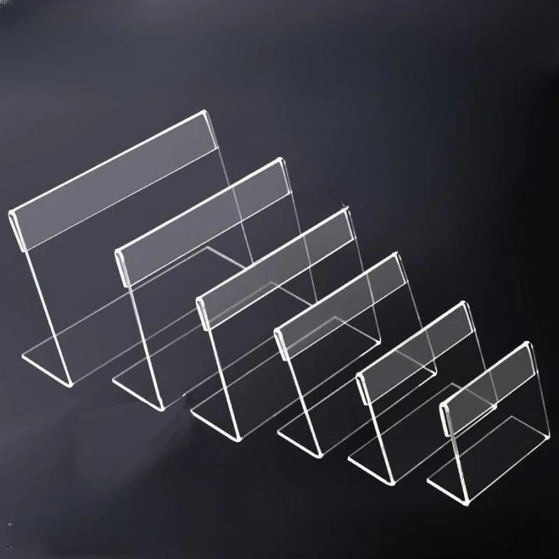 Commercio all'ingrosso piccolo acrilico a forma di L porta etichette in plastica trasparente porta carte prezzo porta carte da tavolo espositore in plexiglass