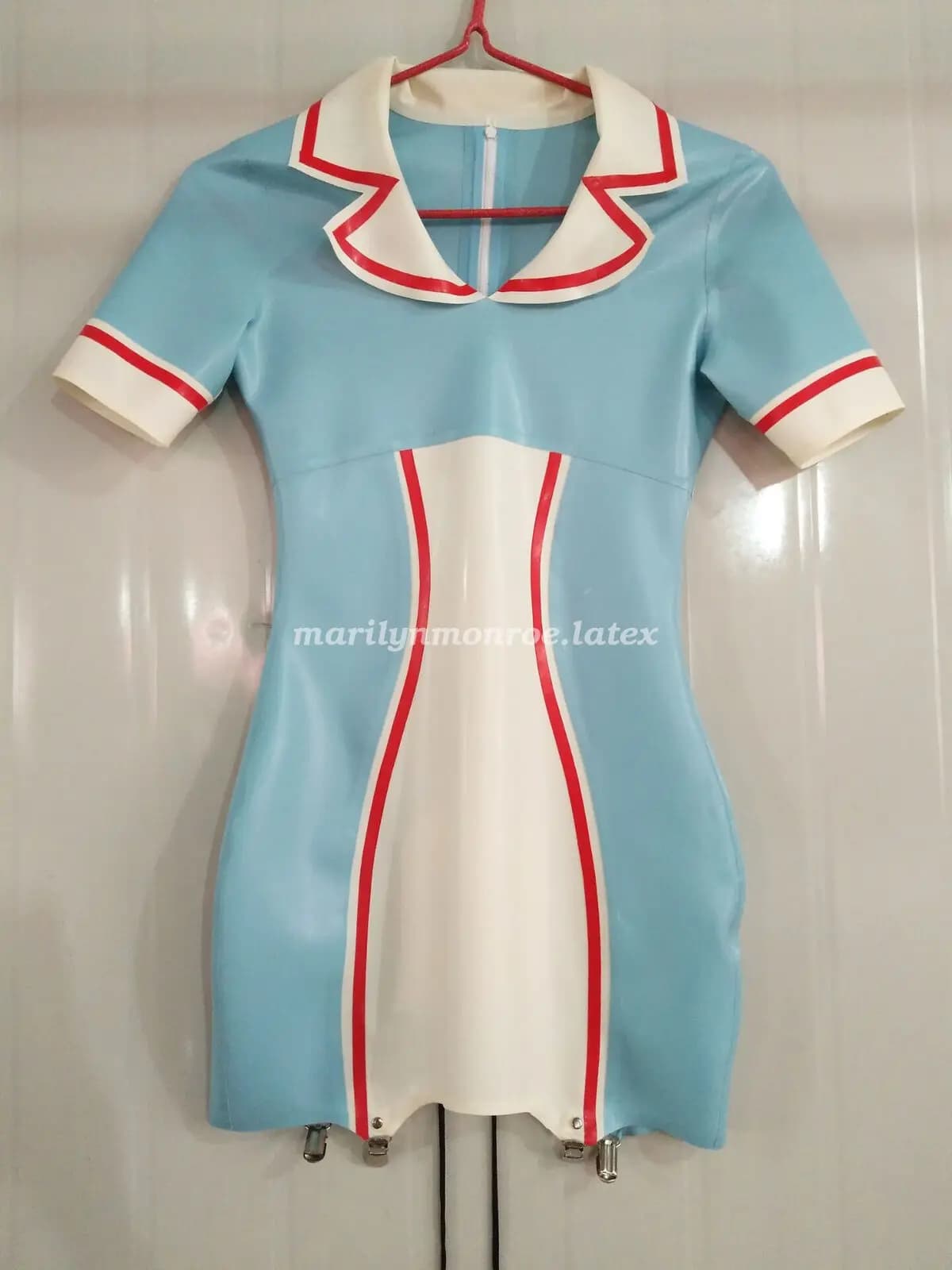 Gonna da donna in lattice di gomma Abito sexy Gonna da infermiera Abito uniforme azzurro S-XXL