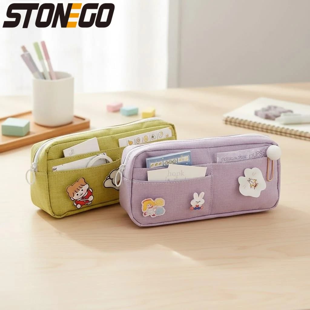 Astuccio in tela con animali carini, grande borsa da scuola per ragazze, porta cancelleria rosa, forniture per studenti