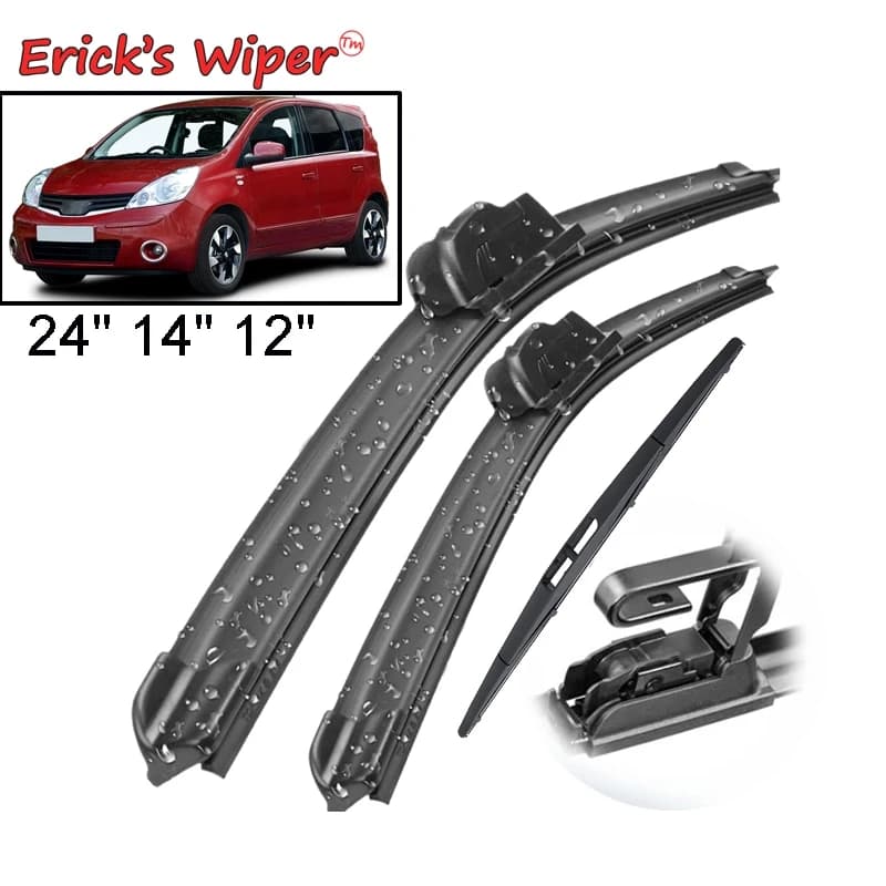 Erick's Wiper Front & Rear Wiper Blades Set Kit For Nissan Note E11 2004 - 2013 Windshield Windscreen Window Brush 24"+14"+12"