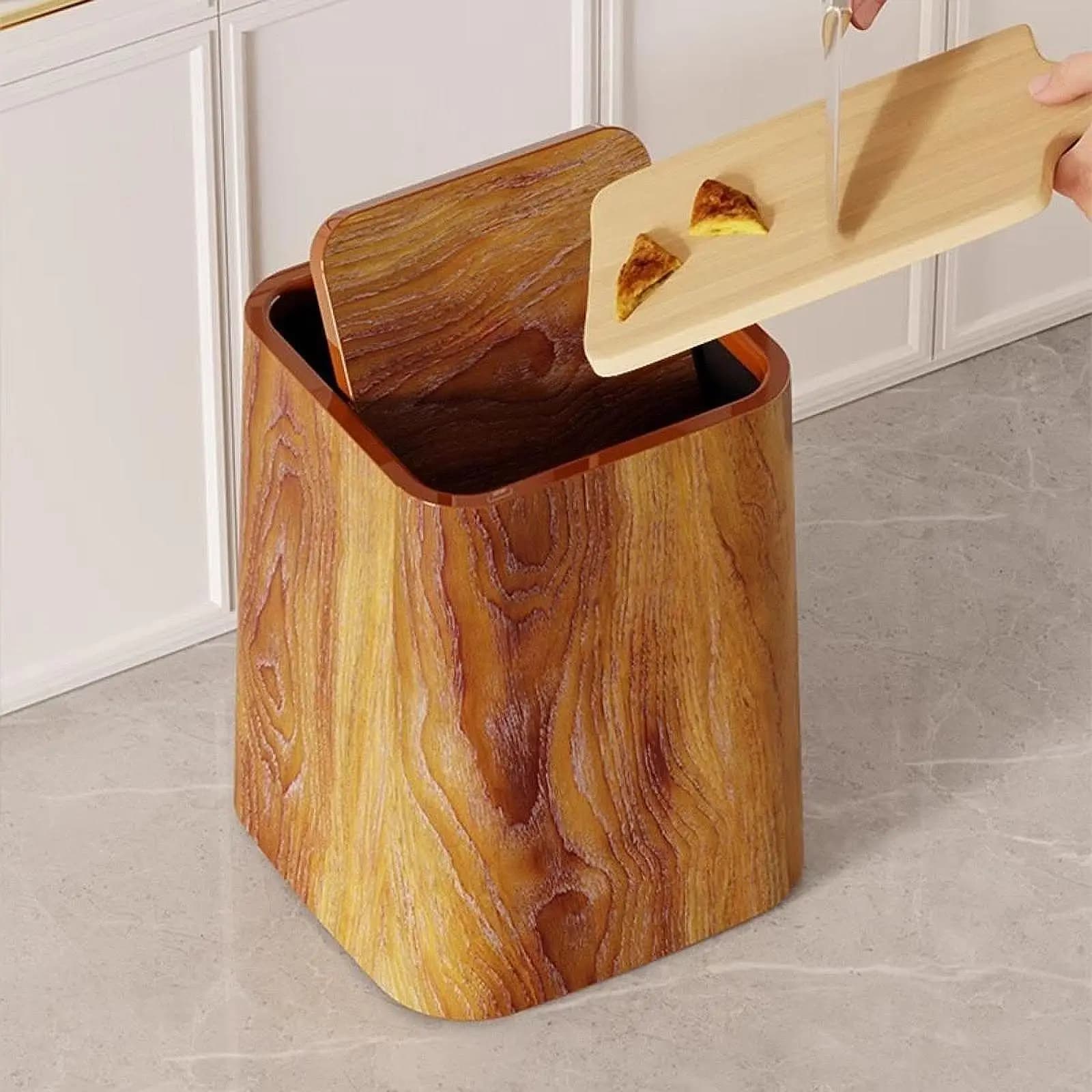 Rustic Trash Can Sturdy Decorative Wood Grain Paper Basket Waste Basket for Living Room Farmhouse Powder Room Office Bathroom