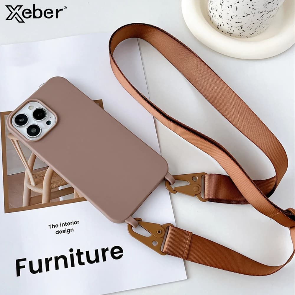 Crossbody Lanyard Matte Silicone Soft Case For iPhone 17 16 15 Pro Max 14 13 12 11 XR 7 8 Plus Necklace Strap Shockproof Cover