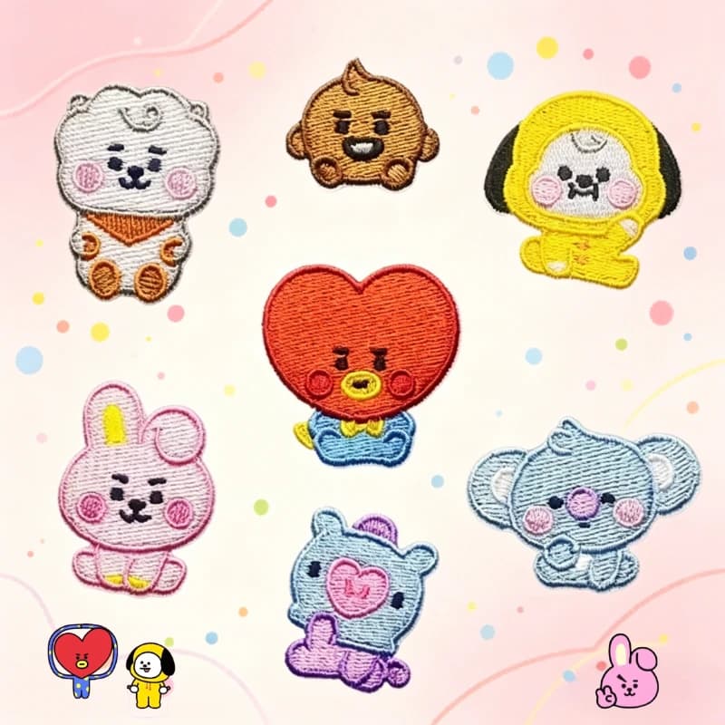 Adesivi ricamati BT21 a tema cartoni animati, simpatici, per riparazione fori su abbigliamento e zaini, autoadesivi, per fan, merchandising anime, all'ingrosso