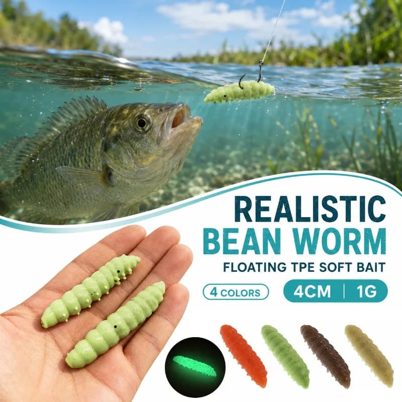 20pcs/Box Luminous Simulation Grub Soft Baits Floating TPE Insect Lure 4cm 1g Bread Worm for Freshwater Bass Trout Fishing Lures