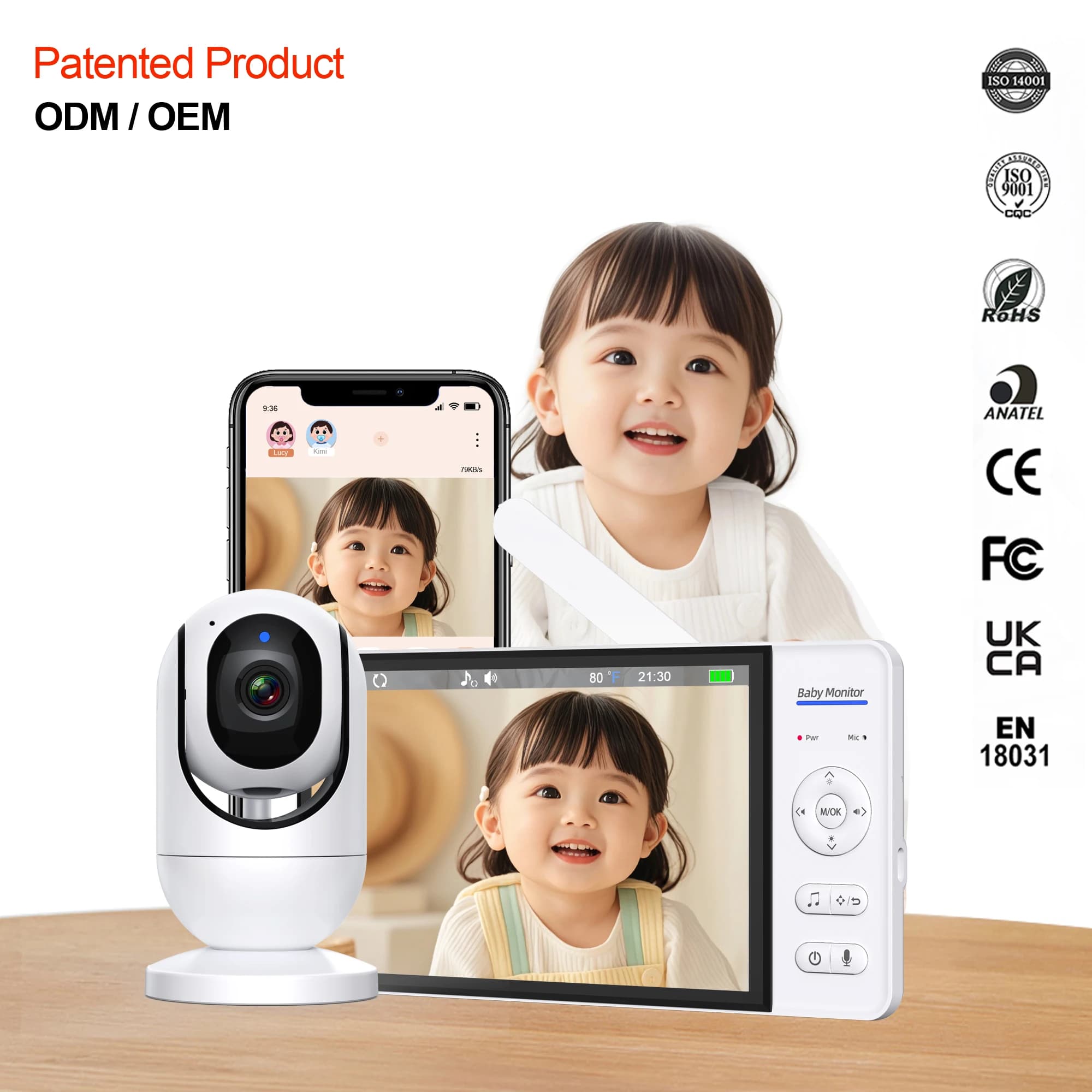 Baby Monitor Wireless con Schermo HD 1080P da 7 Pollici, Tecnologia 2.4G, Batteria da 5000 mAh, Allarme Pianto, Ninna Nanna, Videocamera e Audio