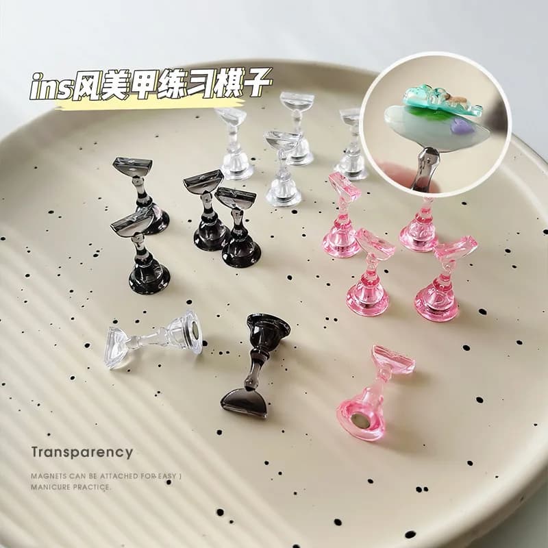 5 pezzi di supporto per unghie in plastica, supporti per punte, unghia a forma di scacchi, pratica di allenamento magnetica fai da te, strumento per unghie per manicure