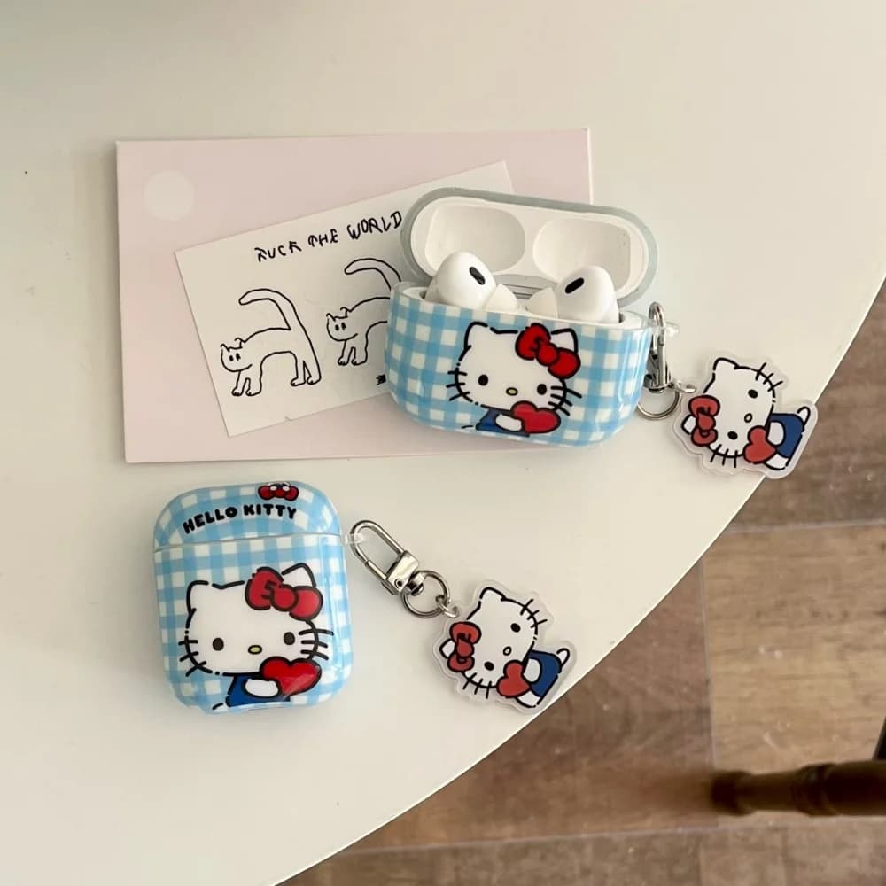 Custodia per auricolari Cartoon Hello Kitty per Apple Airpods 4 2 3 1 Pro 2 3, cover protettiva per cuffie Bluetooth wireless con portachiavi KT