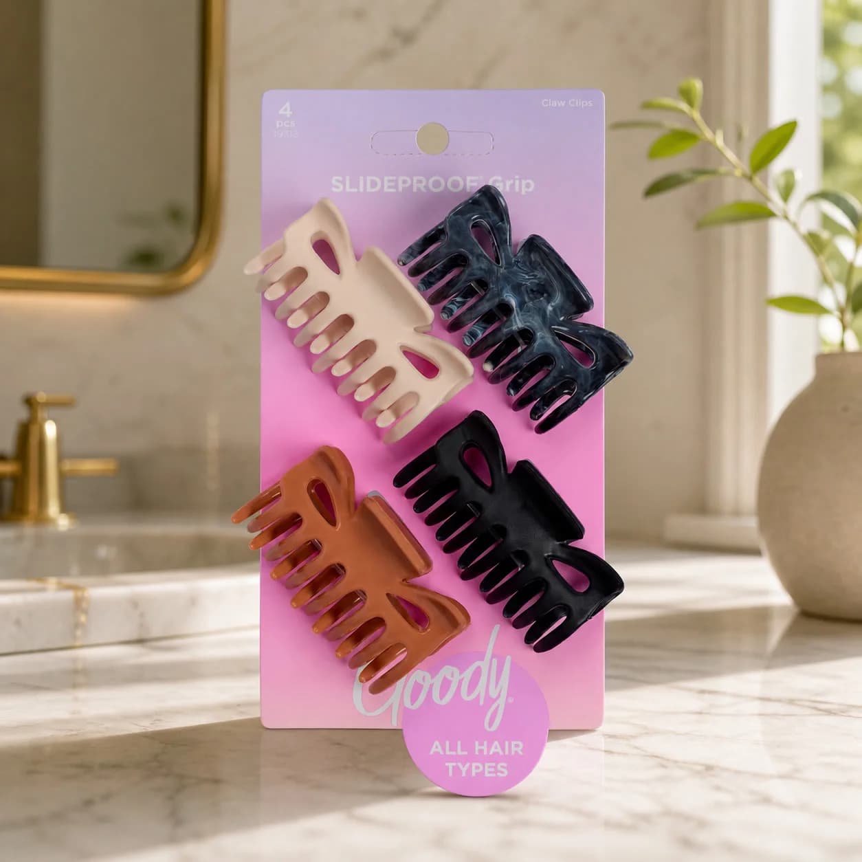 4ct Basic White And Brown Hair Claw Clips, Durable Plastic Jaw Clips For Everyday Styling, Updos, Thick Or Thin Hair