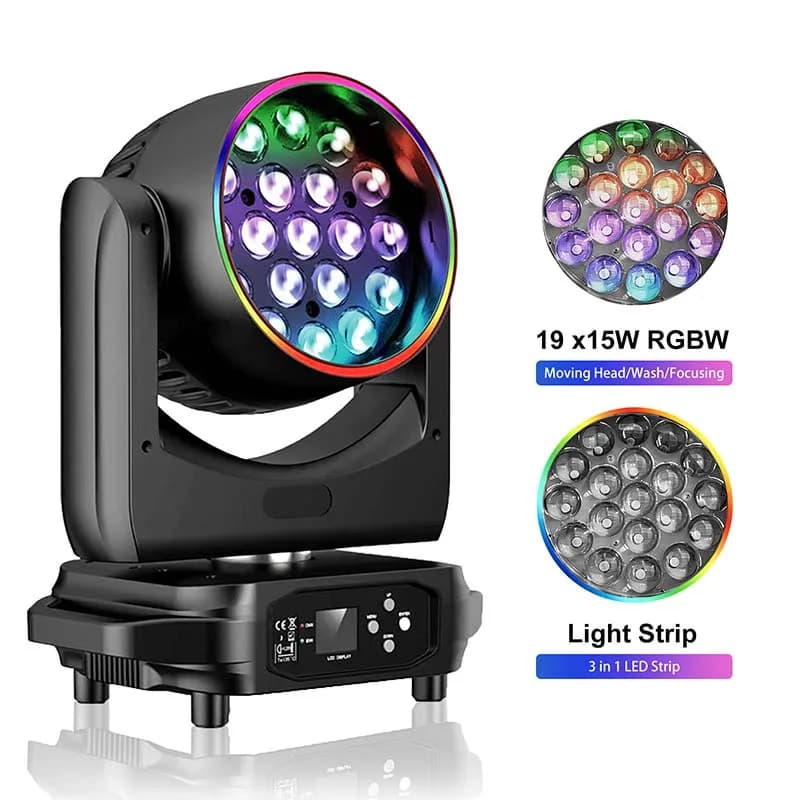 Zoom Wash LED Luce a testa mobile 19x15W con striscia LED Disco Party Club Bar Matrimonio DMX512 Effetto luce Stage Light Spettacolo di eventi