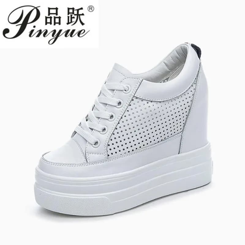 11 cm Women's dermis Sneakers Platform Comfort Spring Autumn Sneakers Women's casual shoes vulcanized white 34 40
