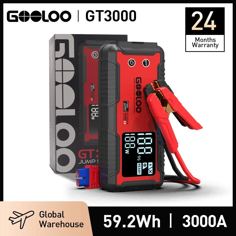 GOOLOO 3000A Avviatore di emergenza per auto 16000mAh Power Bank Caricatore portatile Booster 12V Dispositivo di avviamento automatico Batteria di emergenza Avviamento