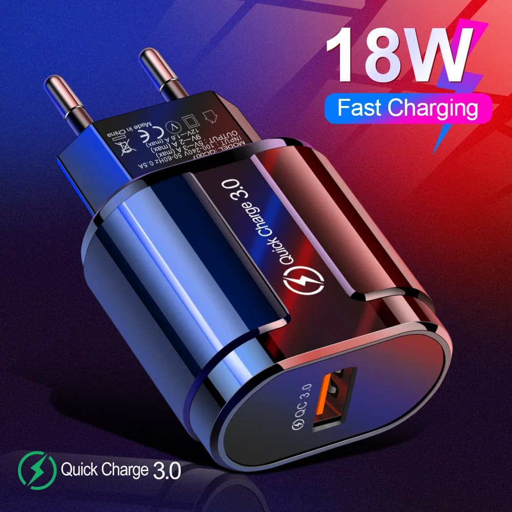 Caricatore USB da 18W a ricarica rapida, adattatore da parete per cellulare, per iPhone, Xiaomi, Huawei, Samsung, Oneplus, con spina EU/US, accessori per cellulari