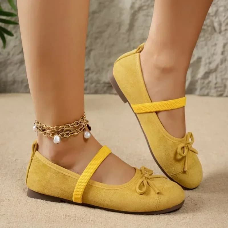 Summer new ballet flats with suede uppers and bow details Classic and casual breathable style One-strap design for ladies' shoes