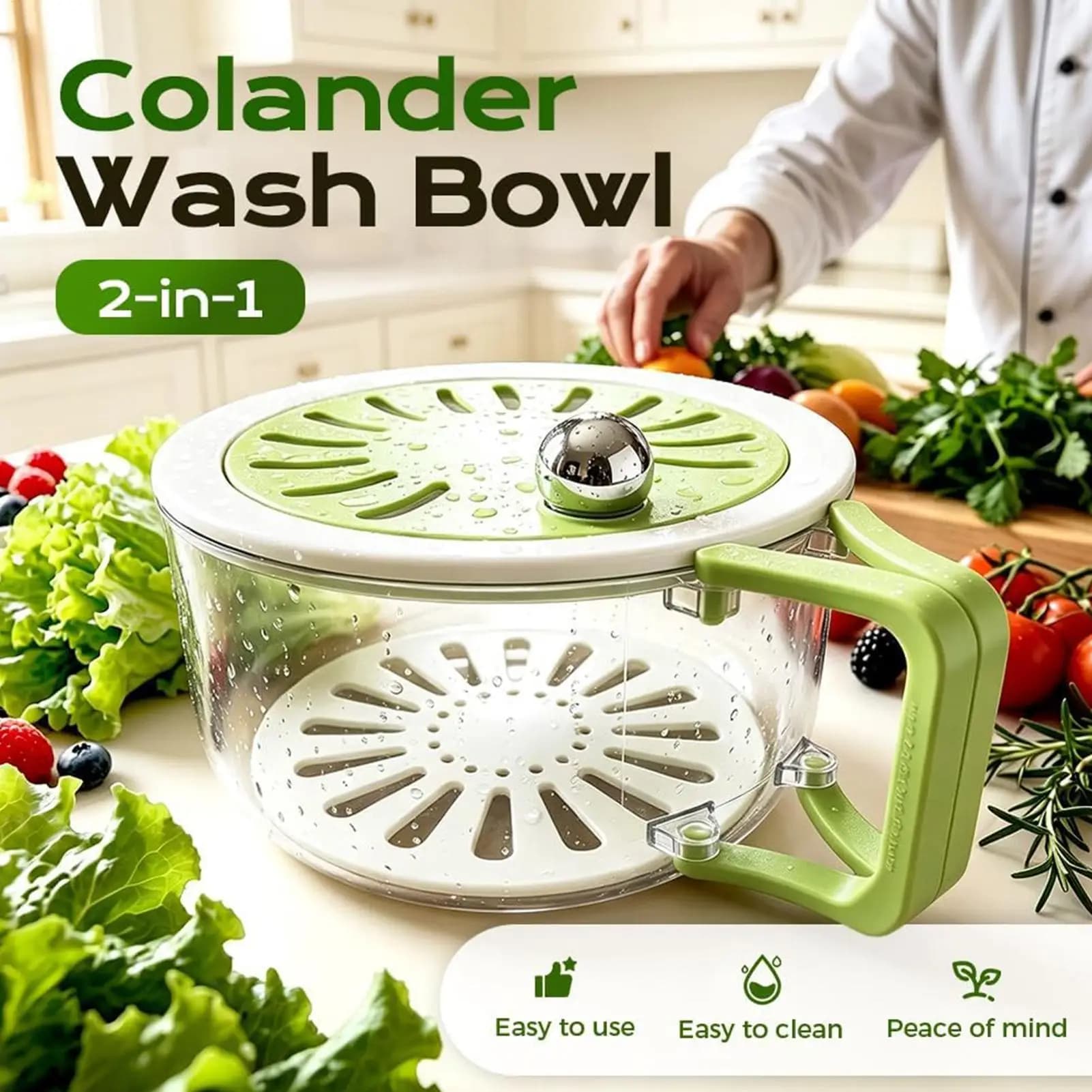 Fruit Strainer Container Double Layer Drain Basket Fruit Drainer Container with Foldable Handle Food Strainer Cleaning Bowl